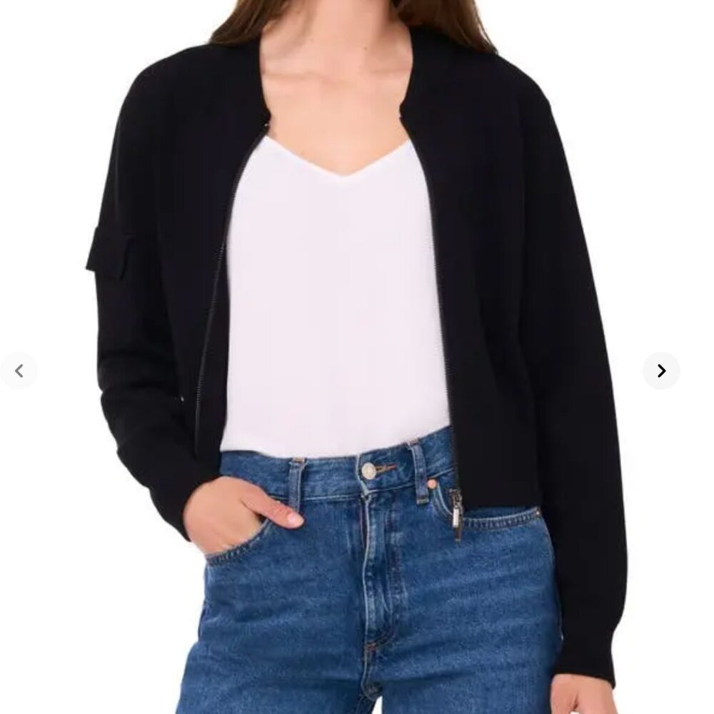 Halogen Cargo zip front Milano Stitch Bomber Cardigan Black Small